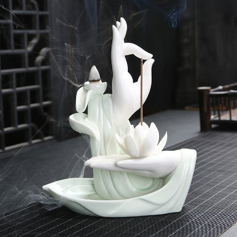 Lotus Backflow Incense Holder Incense Burner with 20pcs Incense Cone +30 Incense Sticks, Waterfall Incense Holder Incense Burner