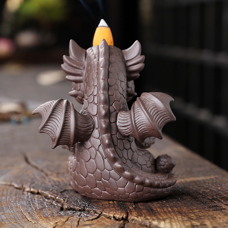 Cute Little Dragon Incense Burner Backflow Incense Burner, Ceramic Dragon Incense Holder Cone Incense Burners Waterfall Incense Burner, Handmade Insencents Holder Dragon Statues Figurines for Halloween Christmas Birthday Gifts