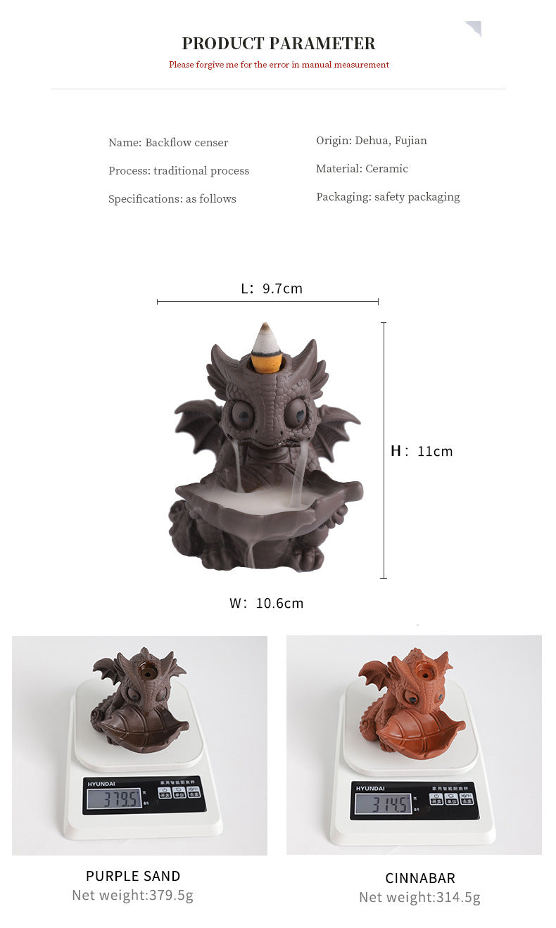 Cute Little Dragon Incense Burner Backflow Incense Burner, Ceramic Dragon Incense Holder Cone Incense Burners Waterfall Incense Burner, Handmade Insencents Holder Dragon Statues Figurines for Halloween Christmas Birthday Gifts