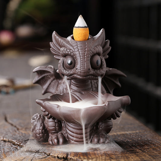 Cute Little Dragon Incense Burner Backflow Incense Burner, Ceramic Dragon Incense Holder Cone Incense Burners Waterfall Incense Burner, Handmade Insencents Holder Dragon Statues Figurines for Halloween Christmas Birthday Gifts