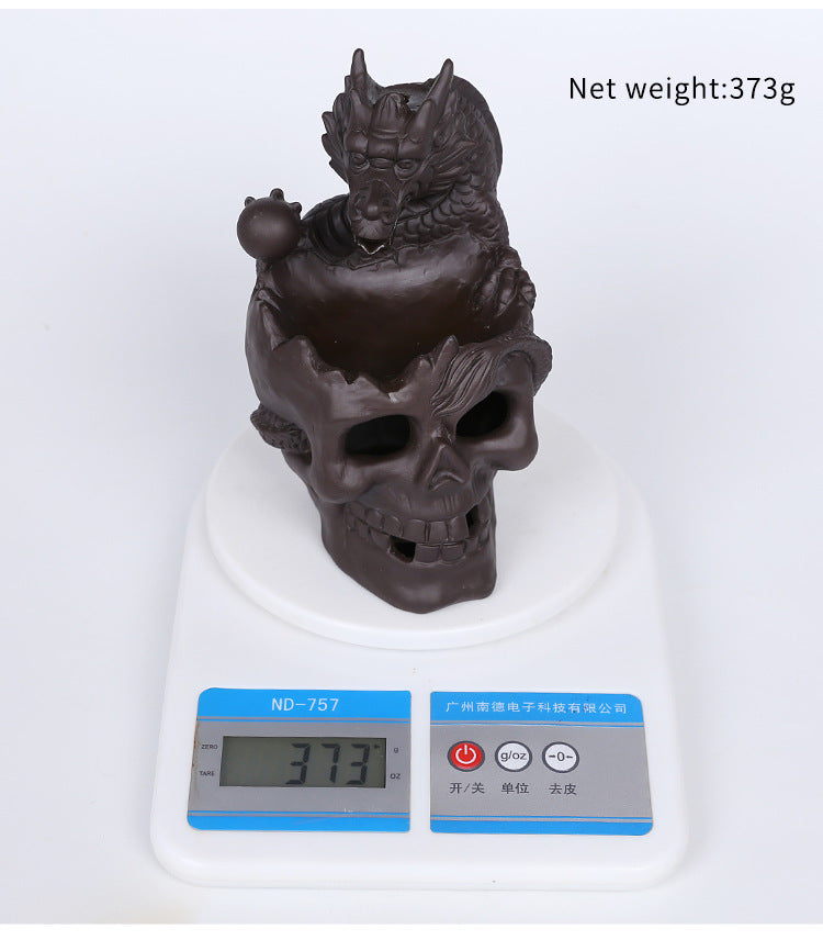 Backflow Incense Holder Burner Handmade Dragon And Skull Ceramic Incense Holder Waterfall Backflow Incense Burner + 20 Backflow Incense Cones + 30 Incense Sticks +1 Tweezer +1 Mat