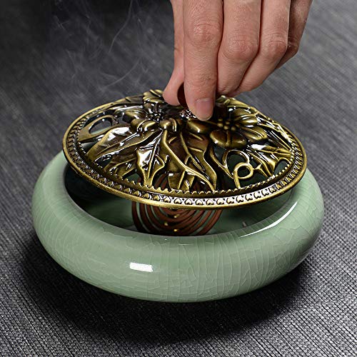 Ceramic Incense Burner, Alloy Cover Incense Holder for Coil, Stick, Daily Aromatherapy Necessities for Home, Office